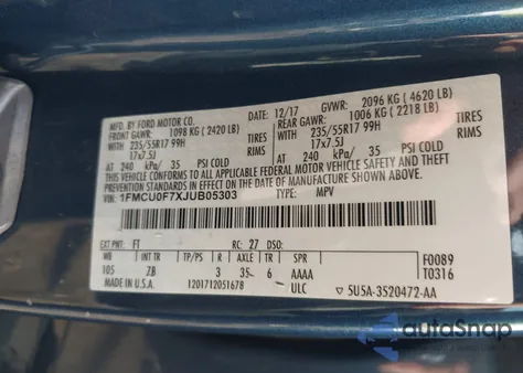 2018 Ford Escape S z USA, uszkodzony, nr VIN 1FMCU0F7XJUB05303
